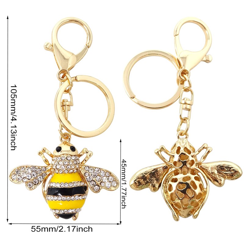 Honbay 1PCS Rhinestone Little Bee Keychain Bumble Bee Sparkling Keyring