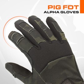 PIG Alpha Full Dexterity Tactical Gloves for Shooting, Touchscreen Compatible, Breathable, 1 Pair, Multicam Black, Large