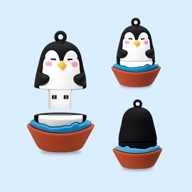 BORLTER CLAMP 64GB USB Flash Drive Cute Penguin Shape Memory Stick Novelty USB Thumb Drive Pendrive Gift for External Data Storage