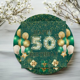 ZJRUI 60Pcs 50th Birthday Paper Plates and Napkins Party Supplies, Green Gold 50th Birthday Party Plates and Napkins Tableware Set for Men Women Cheers to 50 Years Decorations Serves 30