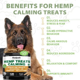 Hemp Calming Chews for Dogs with Anxiety and Stress - 120 Soft Dog Calming Treats - Storms, Barking, Separation - Valerian Root - L-Tryptophan - Chamomile - Hemp Oil (Duck)