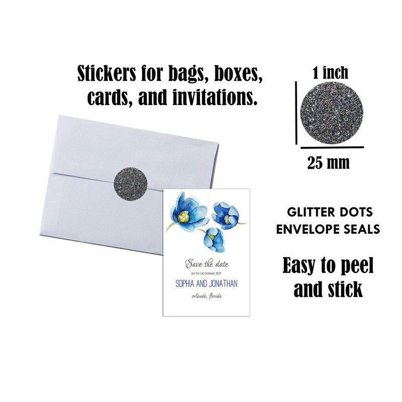 Black Sparkles Color Coding Labels 1" Round 25 mm -