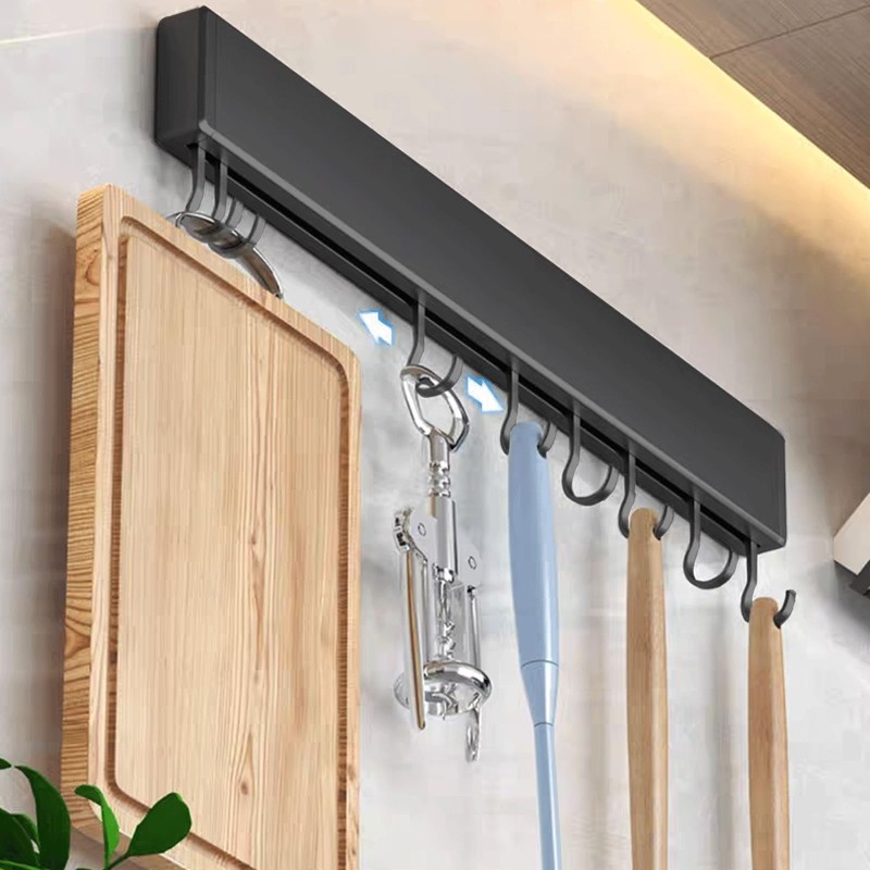 Global-Daily Kitchen Utensils Rack Wall Mounted, Kitchen Rail with Sliding