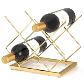 Urban Deco Gold Wine Rack Small Countertop for Cabinets – 5 Wine Holder Countertop Stylish and Compact Small Wine Racks