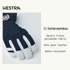 Hestra Army Leather Heli Ski Junior - Waterproof, Insulated Classic 5-Finger Leather Snow Glove for Winter, Skiing, Playing in The Snow for Kids and Youth, Navy, 4