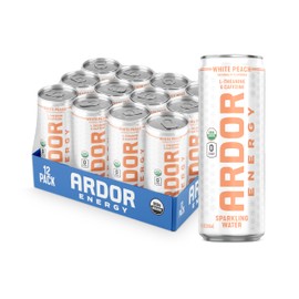 ARDOR ENERGY Sparkling Water with 100mg Natural Caffeine & 200mg L-Theanine from Organic Green Tea for Smooth Energy & Focus | Healthy Energy Drink | No Sugar, Zero Calories, Vegan, Gluten-Free | White Peach (Pack of 12, 12oz cans)