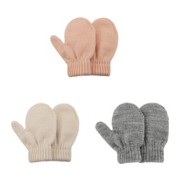 Durio Toddler Mittens - Warm Thick Knit Gloves for Boys Girls 2-5T - Soft Crochet in Grey, Beige & Light Pink