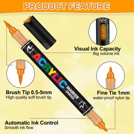 60 Colors Dual Tip Acrylic Paint Pens, 0.5-5MM Brush Tip & 1 MM Fine Tip Acrylic Paint Markers for Stone, Glass, Canvas, Rocks, Wood & More – Vibrant paint Markers and PAINT PENS for Crafting & DIY
