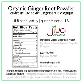 Jiva Organics Organic Ginger Root Powder 1 LB Jar - Gluten Free, Non-GMO - for Cooking, Baking, Tea & More - Bulk Ginger Ground Dry