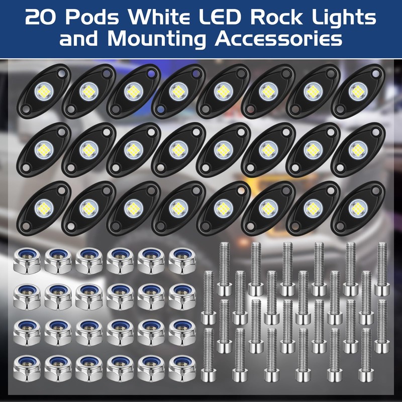 Treela 24 Pods White Rock Lights LED Wheel Well Underglow