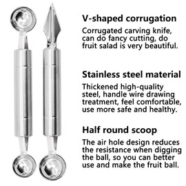 2PCS Fruit Baller Spoon, Stainless Steel Fruit Ball Maker & Fruit Carving Cuter, DIY Watermelon Cantaloupe Ice Cream Tool, Make Different Designs & Shapes for Party Decoration, Silver, 20cm/7.87inch