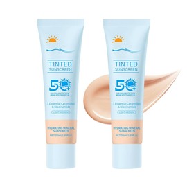 Tinted Sunscreen for Face SPF 50, 2 PCS Defense SPF 50 Face Sunscreen Lotion with Hyaluronic Acid, Sun Essence Faces Sunscreens, Hydrating, Moisturizing, UV Defense, Travel Size (Medium Color)