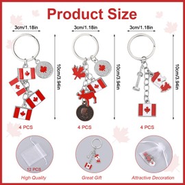 Guiqulai 12 Pcs Canada Keychain, Canada Flag Keychains Maple Leaf Key Chain Canada Souvenirs Keyrings Canadian National Flag Keychain Canadian Souvenirs Flag Key Ring for Friends Family Colleague