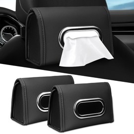 2 Packs Car Tissue Holder, Premium Leather PU Tissue Holder in Car, Standard Tissue Holder for Car, Car Kleenex Holder for Car Backseat, Black Car Napkin Holder