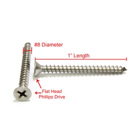 #8 X 1'' Stainless Flat Head Phillips Wood Screw, (100 pc), 18-8 (304) Stainless Steel Screws by Bolt Dropper, Glasses Screws