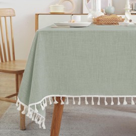 Laolitou Rustic Tablecloth Cotton Linen Waterproof Tablecloths Burlap Table Cloths for Kitchen Dining,Party,Holiday,Christmas, Sage Green Square 55''x55'',4 Seats
