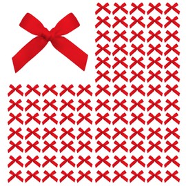 EONSUI 100PCS Mini Red Bows Decoration with Glue Dots, Tiny Satin Ribbon Ornaments for DIY, Crafts, Favors, Fit for Party, Birthday, Christmas, Engagement, Wedding, Valentine's Day, Engagement
