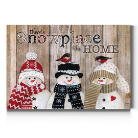 Renditions Gallery Snowplace Like Home Wall Art, Cute Winter Snowmen, Festive Christmas Decorations, Premium Colorful Gallery Wrapped Canvas Decor, Ready to Hang, 18 in H x 27 in W, Made in America