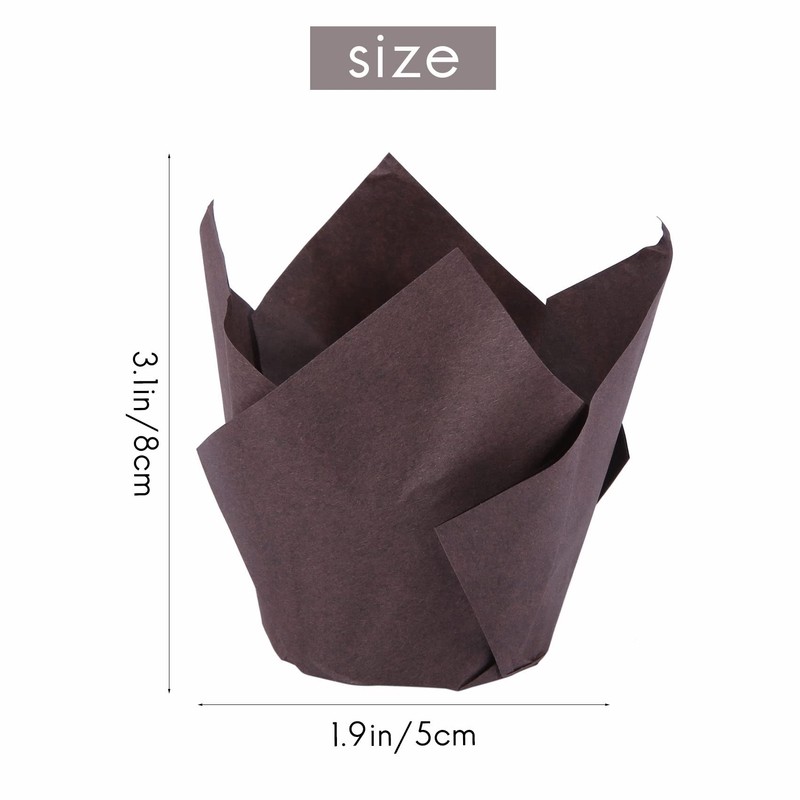 Dovhmoh 200pcs Tulip Cupcake Bacups,Muffin Bellliner Holder,Rustic Cupcake Wrapper,Brown,White,Nature Color