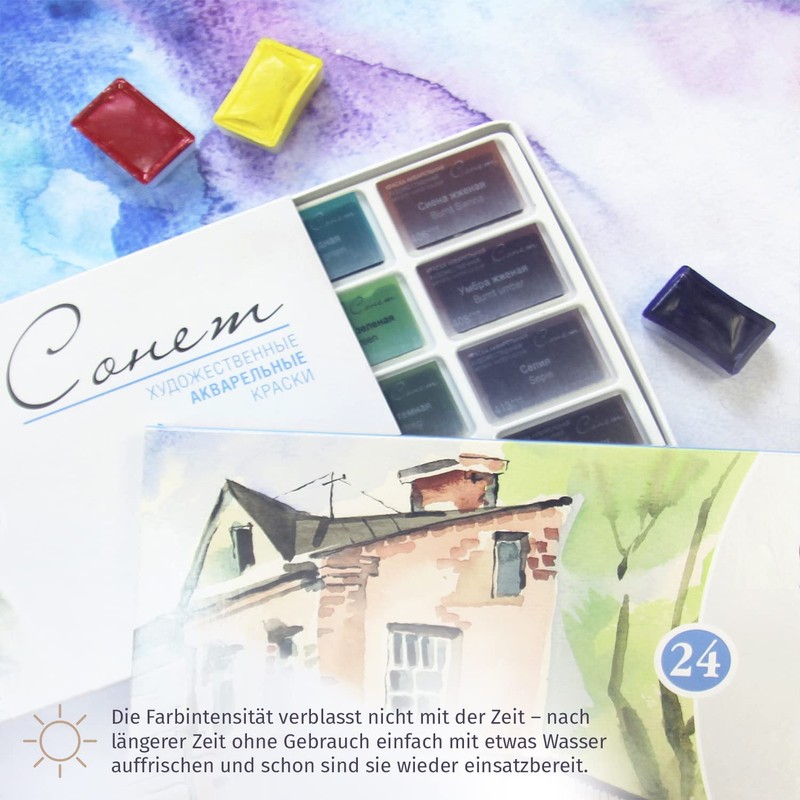 Sonnet Watercolour Paint Set, Box of 24 Vivid Studio Watercolour