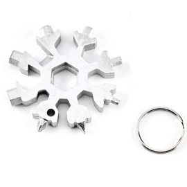 18-in-1 Multitool Stainless Steel Bicycle Multifunctional Tool, Snowflake Multi Tool Key Ring Bottle Opener Ring Wrench Octagonal Key Tools (White)