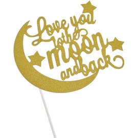 Flairs New York Happy Birthday Decorations Cake Toppers Party Props (Pack of 1 Cake Topper, Gold Glitter Love You to The Moon and Back)