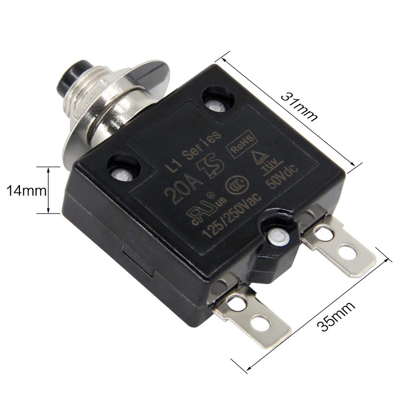 RKURCK 125-250V AC 50V DC Push Button Circuit Breaker 20Amp