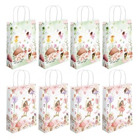 16 Pcs Floral Fairy Favor Bags with Handles Bags Floral Fairy Party Bags Paper Fairy Goodie Bags for Floral Fairy Theme Party Decoration Supplies