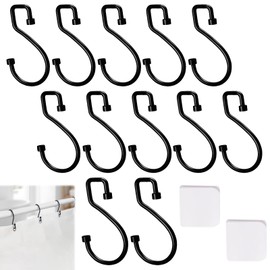 12 Pieces Shower Curtain Hooks And 2 Pieces Shower Curtain Clips, S-Shaped Hooks, Curtain Hooks, Clothing Hooks, Multifunctional Metal Hooks, Home Accessories