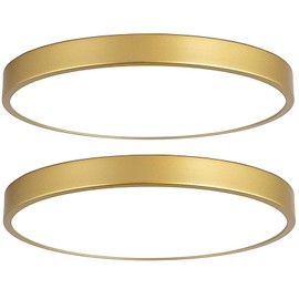 2 Pack 9 Inch Brushed Gold Flush Mount Ceiling Light,Modern Metal Gold LED Ceiling Light Fixtures,Low Profile Ceiling Light,3000K-5000K Round Flat Pane Ceiling Mount for Bedroom,Living Room,Hallway