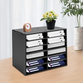 DNYSYSJ Literature Organizer, 12 Slots File Sorter, Mail Paper Storage Holder Open Design, Desktop File Sorter for Home & Office Mailbox School Classroom (Black)