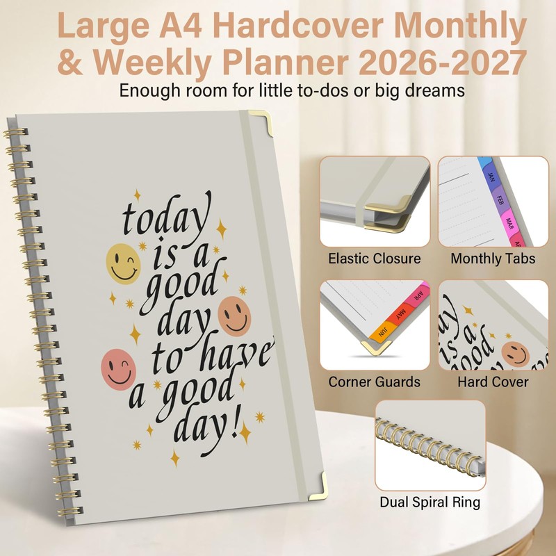 Planner 2026-2027, A4 Hardcover Weekly and Monthly Calendar Planner from