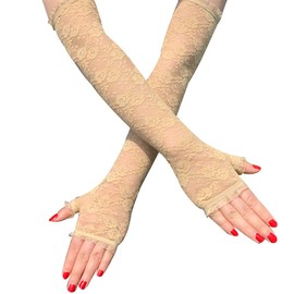 Instobig Goth Lace Arm Warmers Skin Color Mesh Gloves Gothic Fingerless Sleeves To Cover Arms for Women