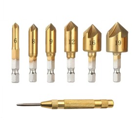 SZSL Chamfering Cutter, Chamfering, Countersunk Cutter, Set of 7, 6/8/9/12/16/19mm + 1 Automatic Center Punch, Countersink Cone, Counterbore, Chamfering Cutter, Deburring Set, Hexagonal Shaft, 5