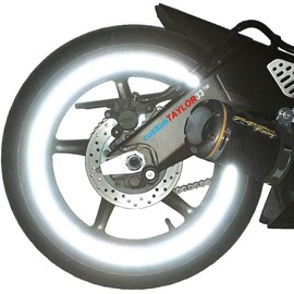 customTAYLOR33 White/Silver/Chrome High Intensity Grade Reflective Copyrighted Safety Rim Tapes - (Must Select Your Rim Size) (10" (TIRE Size, for Standing E-Scooters, etc.))