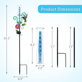 WONDER GARDEN Rain Gauge Outdoor,Hummingbird with Led Neon Lights Decorative Rain Gauge,Freeze Proof Solar Rain Gauges Outdoors Best Rated for Yard,Garden,Lawn Decor