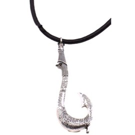 Moana Princess Fish Hook Silver Pendant Necklace with 16" Leather Chord