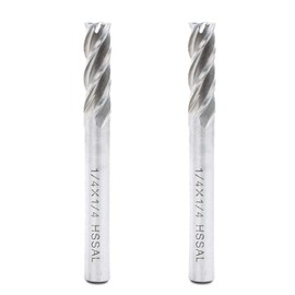 AUTOTOOLHOME 1/4 inch HSS 4 Flutes End Mills Milling Cutter End Drill Bit Straight Shank Pack of 2 CNC Milling Drill Bits Router Bits for Wood Aluminum Steel