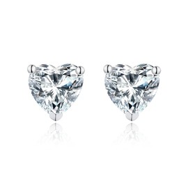Jiahanzb Gold Plated Sparkling Heart Shape CZ Diamond Stud Earrings 925 Sterling Silver Cubic Zirconia Stud Earrings Simulated Diamond Stud Earrings for Women / Men 4 mm - 7 mm, Sterling Silver