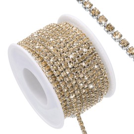 sourcing map 11 Yard Crystal Rhinestone Close Chain Trim, Crystal Rhinestone Diamond Strips for DIY, Rhinestone Bling Sewing Embellishments, Yellow Rhinestone with Silver Base