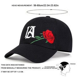 Men'S LA Rose Baseball Cap, Casual Adjustable Polyester Hat, Lightweight with Slight Stretch, Alphabet Pattern, Hand Washable, for Spring/Autumn Travel & Beach Vacation - Color: Black, Size: Adjustable