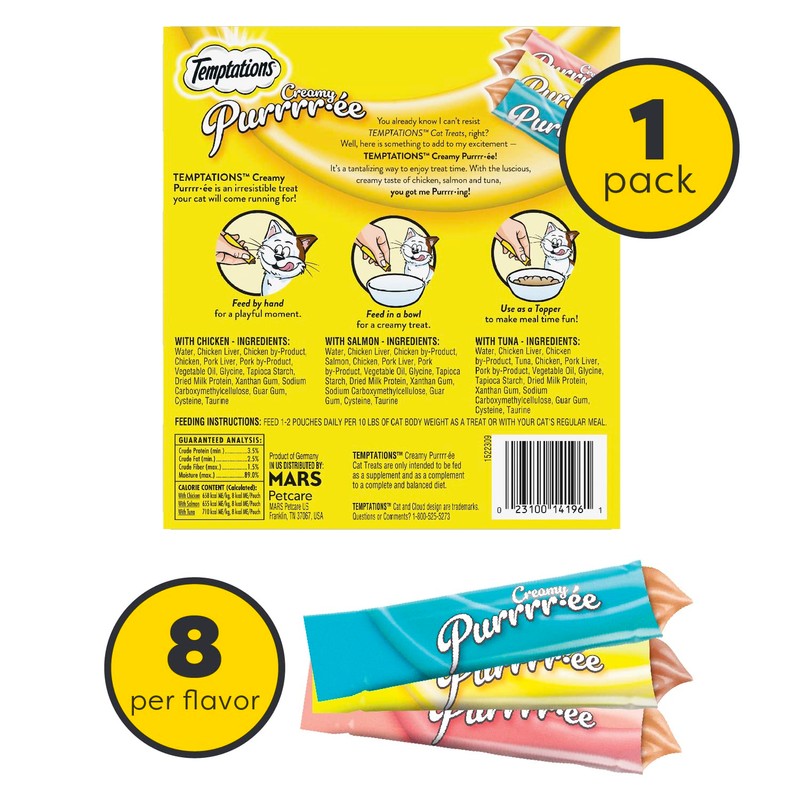 Temptations Creamy Puree Variety Pack of Squeezable Cat Treats, 0.42