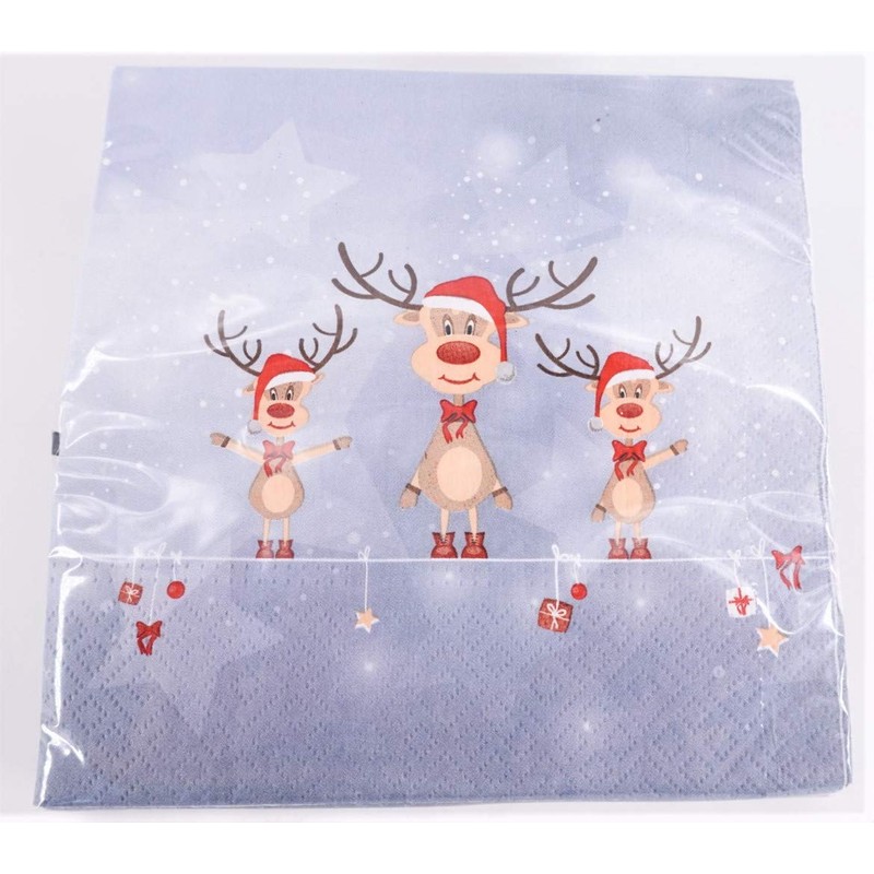Powershop11 Pack of 80 Christmas Napkins - Reindeer Colourful Printed
