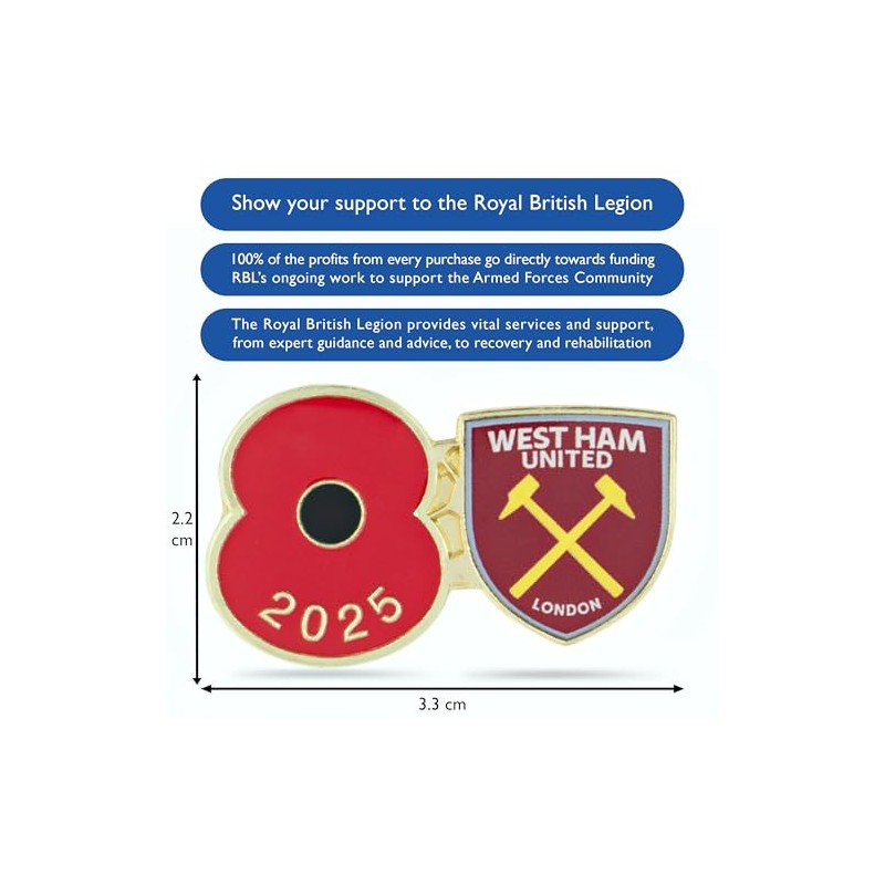 Royal British Legion West Ham United Poppy Football Pin 2025
