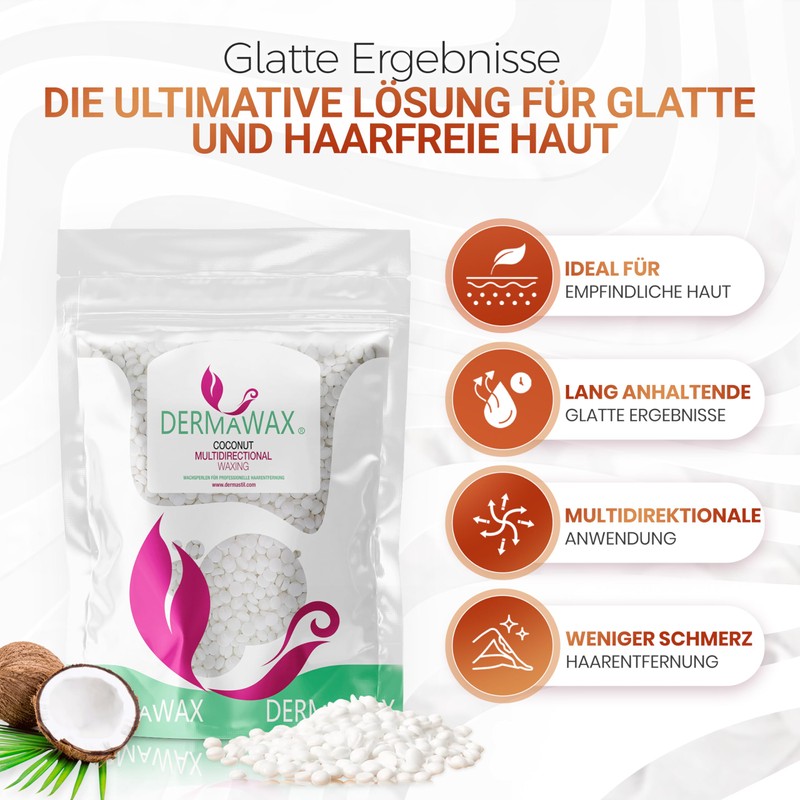 Dermawax 400g Coconut Wax Beads - Hypoallergenic Multidirectional Hot Wax