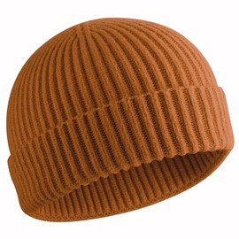 choshion 50% Wool Warm Cuffed Short Knit Fisherman Beanie for Men Women Winter Hats Trawler Skull Cap, Camel