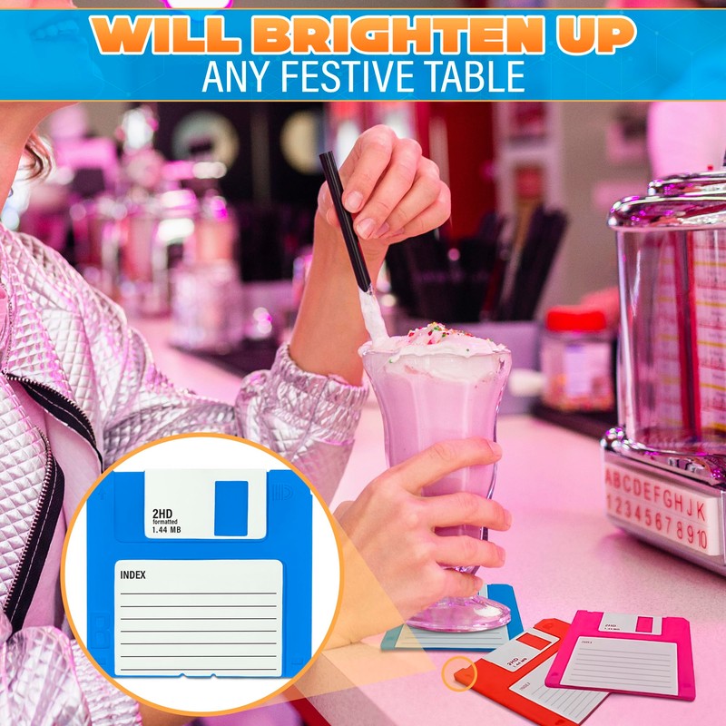 6 Pcs Silicone Floppy Disk Coaster - 6 Bright Colors