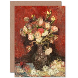 Artery8 Van Gogh Vase With Chinese Asters And Gladioli Fine Art Greeting Card Plus Envelope Blank Inside