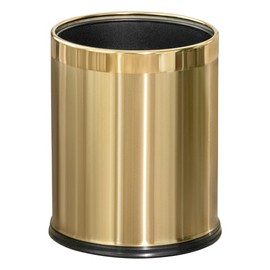 LEASYLIFE 2.6Gallon/10L Brass Bathroom Trash Can，Brushed Gold Bathroom Waste Basket，Golden Small Garbage Can, Waste Basket for Bedroom,Office，Store，Metal Trash bin Without lid (Gold)