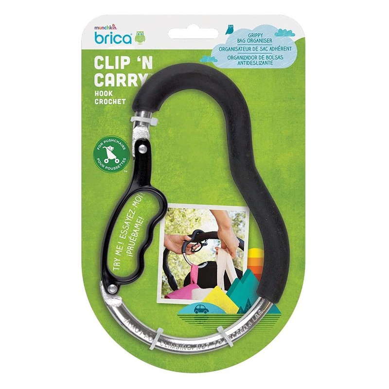Munchkin Clip and Carry Pushchair Hook, Heavy Duty Aluminium, Black